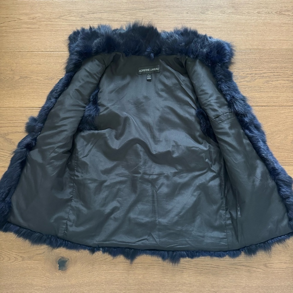 Adrienne Landau Rabbit & Fox Fur Dyed Vest - Midnight Blue - Size S - Like New - Picture 3 of 12